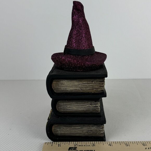 Halloween Decor Witch Hat On Stacked Books "Trick Or Treat" Glitter Faux Books - Picture 8 of 8
